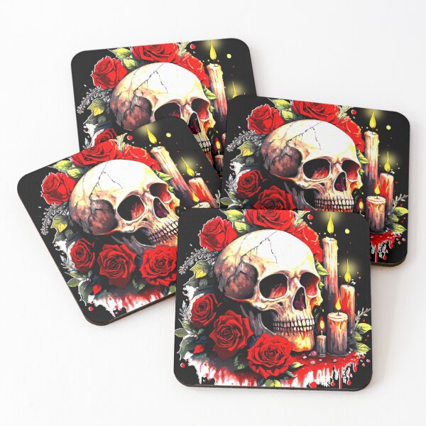 Item preview, Romantic Skull with Roses and Candlelight - Dark Art Print designed and sold by VikArtStudio.