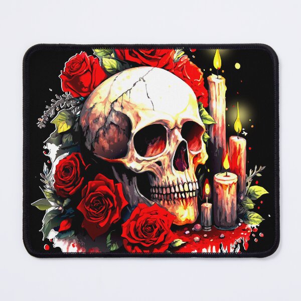 Item preview, Romantic Skull with Roses and Candlelight - Dark Art Print designed and sold by VikArtStudio.