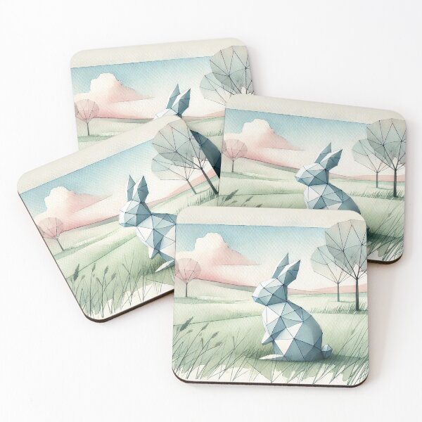 Item preview, Origami rabbit in gentle watercolor landscape designed and sold by wrkspc-xyz.