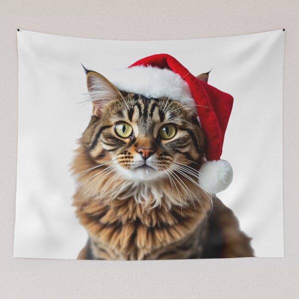 Item preview, Funny American Curl cat wearing Christmas hat designed and sold by LazyOwlStore.