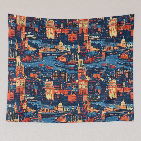 Item preview, Vibrant London Landmarks Pattern Art designed and sold by DigitAIShop.