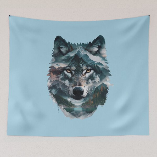 Item preview, Stylized Wolf Head With Mountain designed and sold by Aise06.
