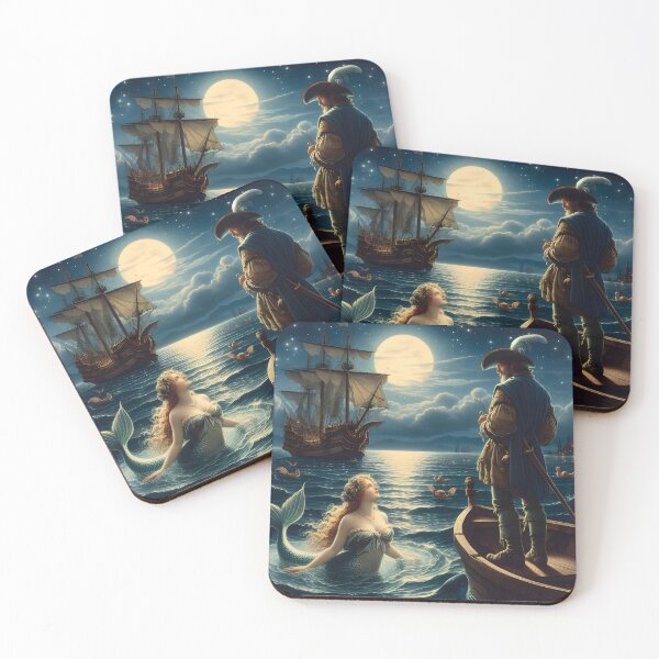 Item preview, Enchanting Sailor and Mermaid Art Under a Full Moon designed and sold by PandaTShirtShop.
