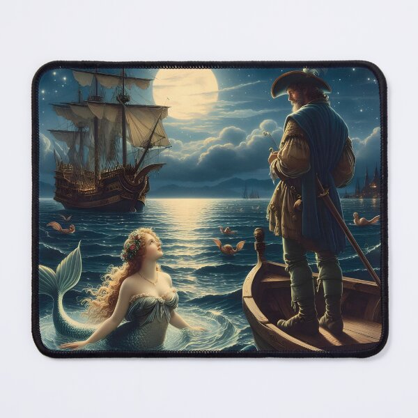 Item preview, Enchanting Sailor and Mermaid Art Under a Full Moon designed and sold by PandaTShirtShop.