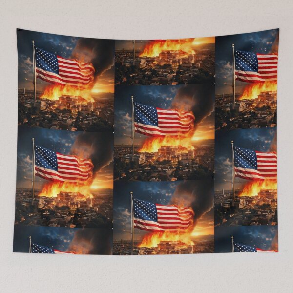 Item preview, American flag burning above Washington designed and sold by Nilless1234.