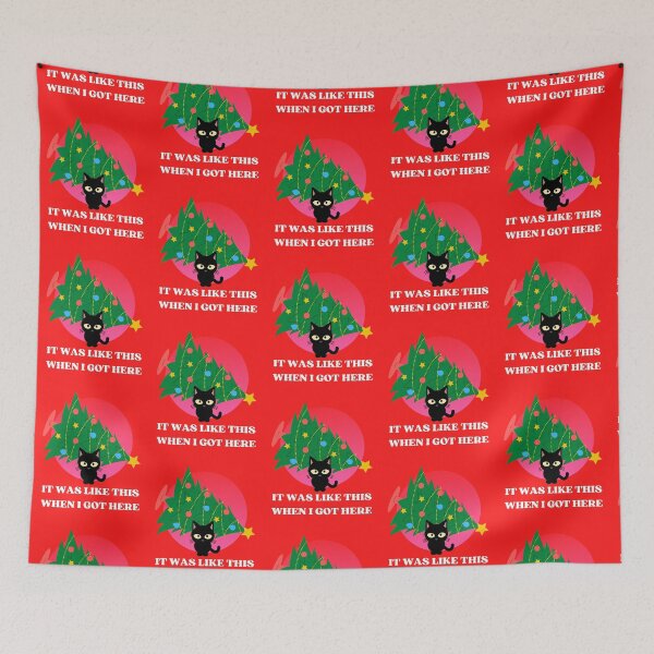 Item preview, Funny Black Cat Pushing Christmas Tree | Funny Black Cat Christmas Tree Meme designed and sold by McThingummy.