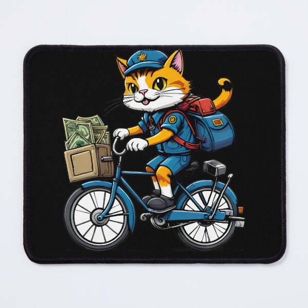 Item preview, Cute Delivery Cat on Bicycle – Money on Time, Meow Included - postie bike designed and sold by Cherry-Cat.
