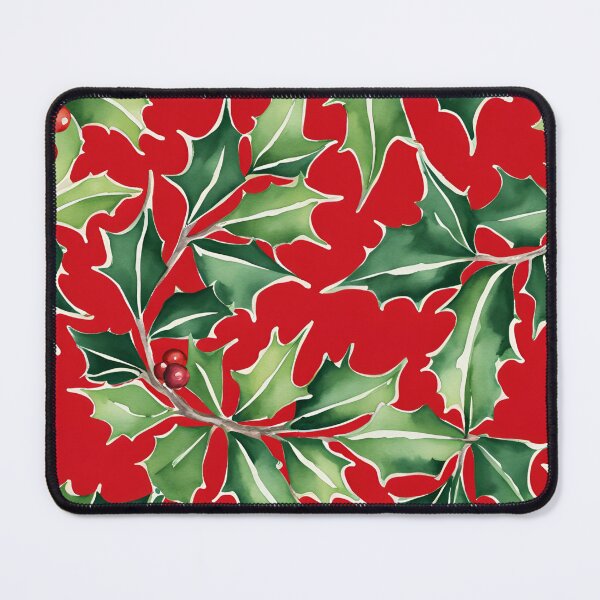 Item preview, Holly Watercolor Florals Pattern Green Red ,Christmas Romantic Elegant Pattern designed and sold by KolorellaS.