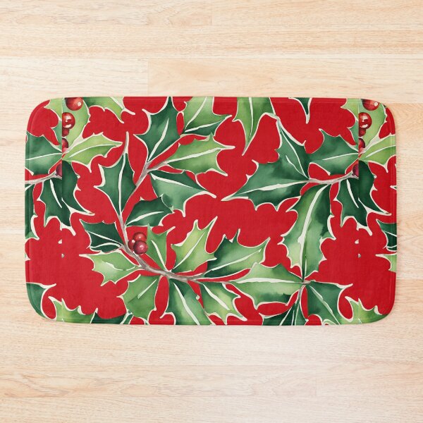 Item preview,  Holly Watercolor Florals Pattern  Green Red ,Christmas  Romantic Elegant Pattern designed and sold by KolorellaS.