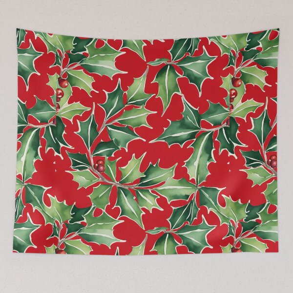 Item preview,  Holly Watercolor Florals Pattern  Green Red ,Christmas  Romantic Elegant Pattern designed and sold by KolorellaS.