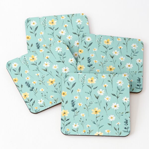 Item preview, Turquoise flower meadow with white flowers designed and sold by Naturitude.