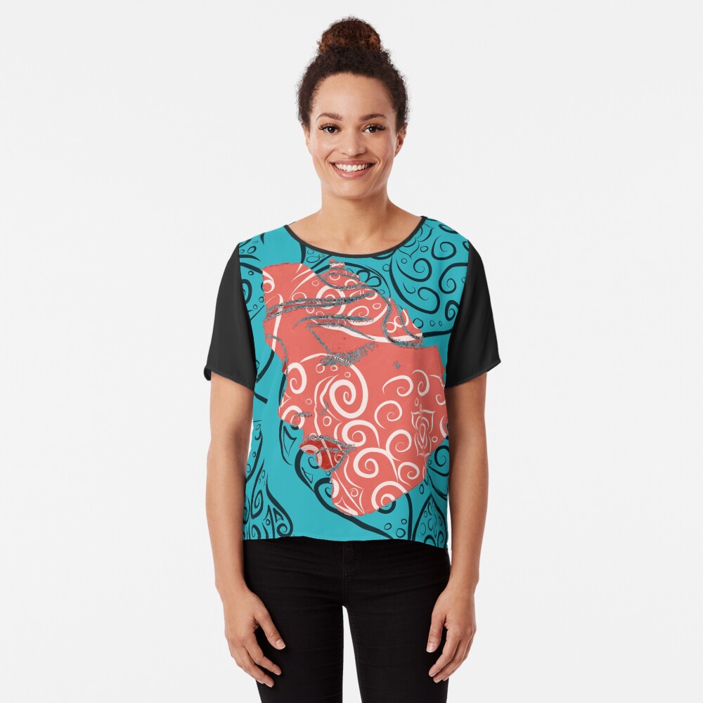 OM Relax Pattern with Face Chiffon Top