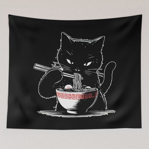 Item preview, Cat Eating Ramen Noodles Japanese designed and sold by TomFrontierArt.