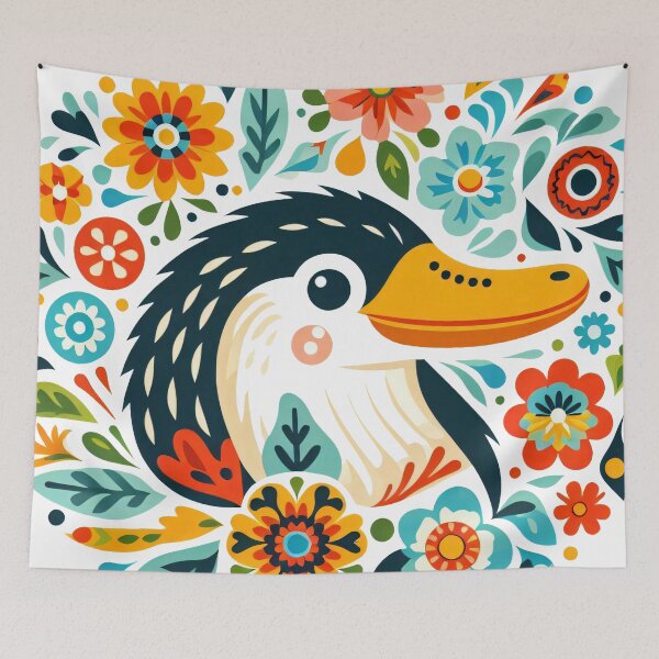 Item preview, Scandinavian Folk Art smiling Platypus designed and sold by FOLK ART FUSION by heidiannemorris.