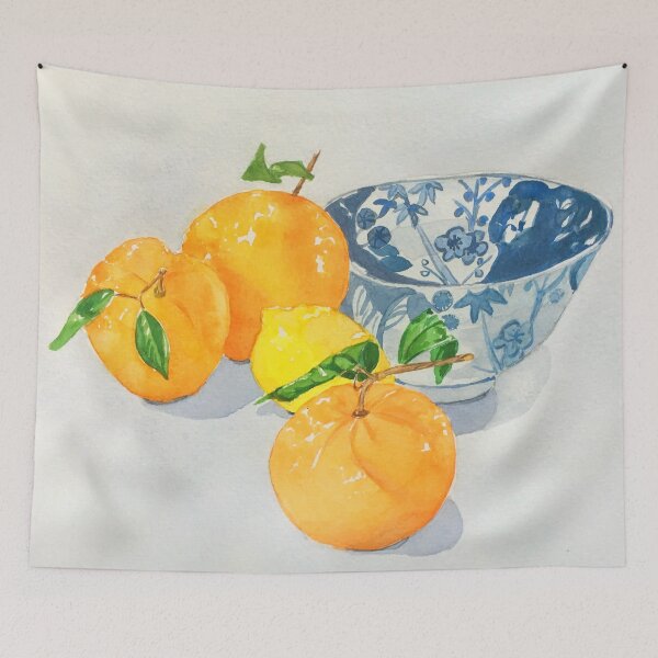Item preview, Oranges, lemon and salad bowl. Watercolor in bright colors. designed and sold by PumpkinStudioPL.