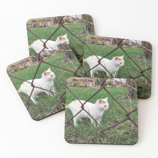 Item preview, White cat on lawn designed and sold by Gourmetkater.
