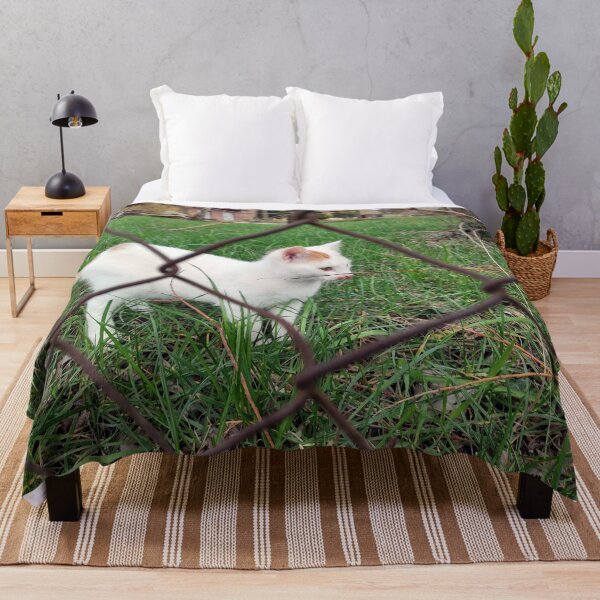 Item preview, White cat on lawn designed and sold by Gourmetkater.