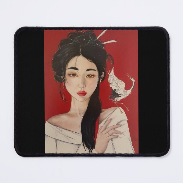 Item preview, White Crane and Asian Woman Watercolor Portrait designed and sold by Valérie Catanzaro ART.