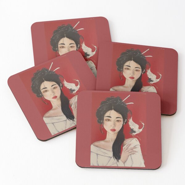Item preview, White Crane and Asian Woman Watercolor Portrait designed and sold by Valérie Catanzaro ART.