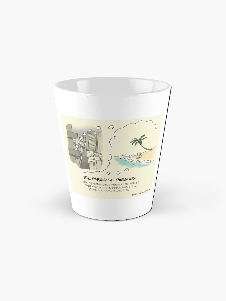 Thumbnail 2 of 4, Coffee Mug, The Paradise Paradox - including text designed and sold by sketchplanator.