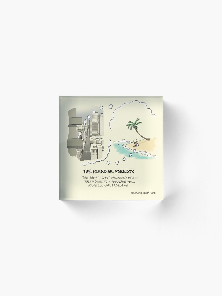Thumbnail 2 of 5, Acrylic Block, The Paradise Paradox - including text designed and sold by sketchplanator.