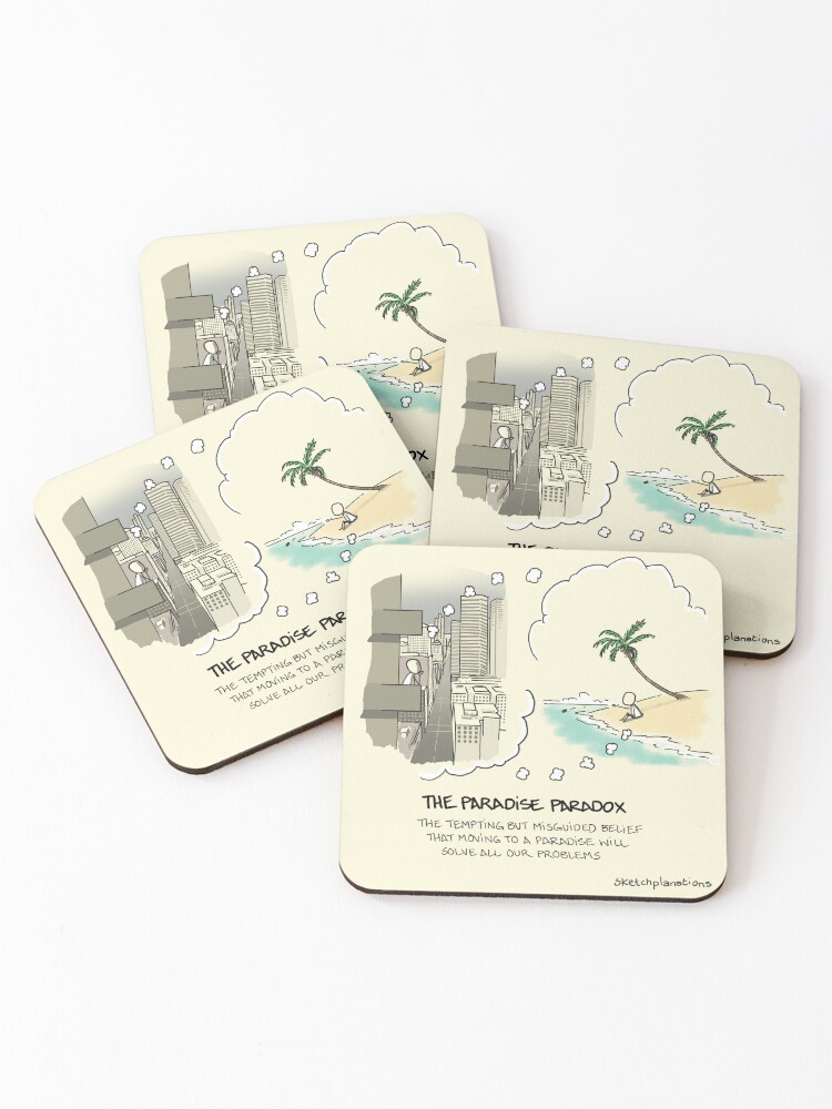 Thumbnail 1 of 5, Coasters (Set of 4), The Paradise Paradox - including text designed and sold by sketchplanator.