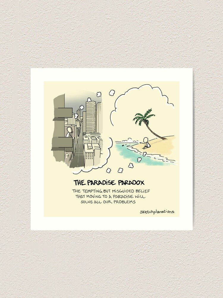 Thumbnail 1 of 3, Art Print, The Paradise Paradox - including text designed and sold by sketchplanator.