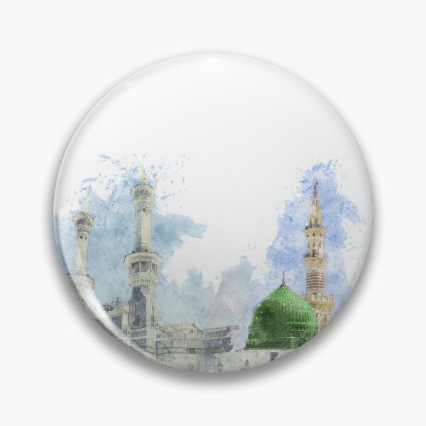 Item preview, View of Masjid al Haram in Makkah and Prophet Mosque in Madinah | Masjid an Nabwi | Watercolor Islamic Wall art designed and sold by Pink Pastel Studio.