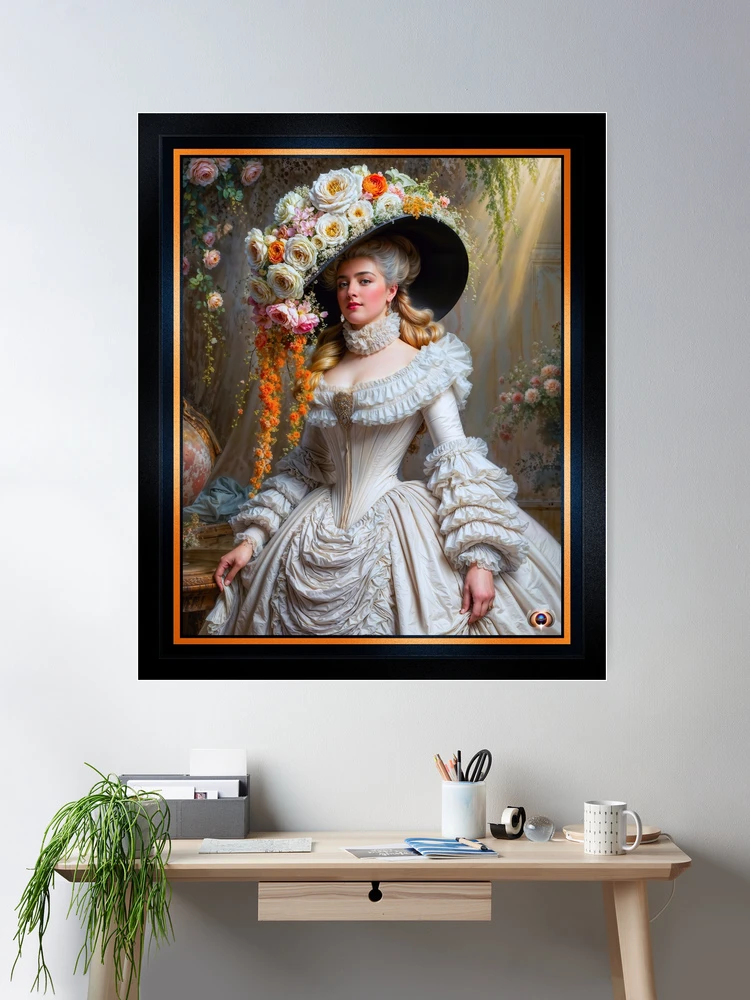 Portrait Of An Exquisite Victorian Woman In Opulent Attire And Floral Wide Brimmed Hat AI Concept Art by Xzendor7 | Beauty Of A Bygone Era 2 Portrait Of An Exquisite Victorian Woman In Opulent Attire And Floral Wide Brimmed Hat Breathtaking AI Concept Art by Xzendor7 Wall Decor Poster Art Print