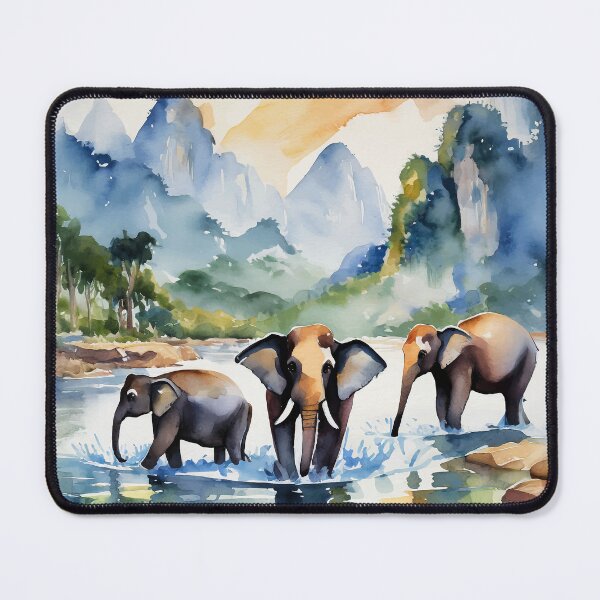 Item preview, Chiang Mai Elephants Thailand Watercolor designed and sold by Magnolia Valley Art.