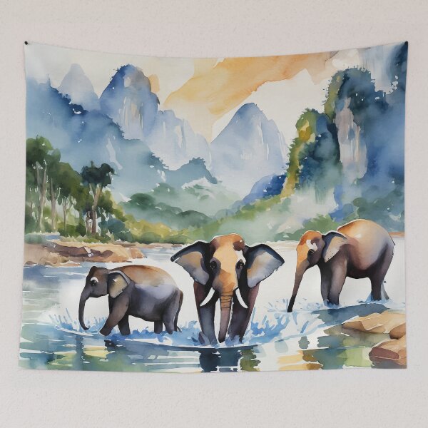 Item preview, Chiang Mai Elephants Thailand Watercolor designed and sold by Magnolia Valley Art.