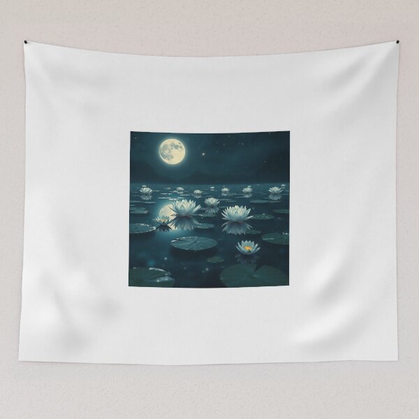 Item preview, river with white lotus flowers designed and sold by melissabeta.