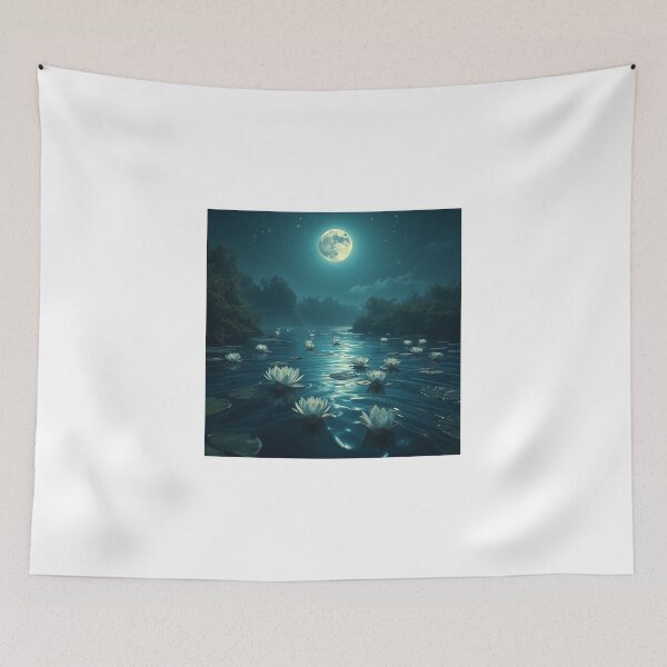 Item preview, river with white lotus flowers designed and sold by melissabeta.
