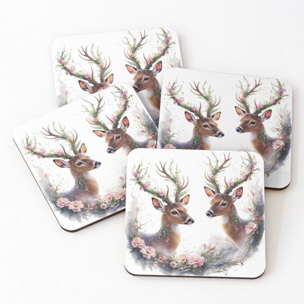 Item preview, Enchanted Forest Twins - Floral Deer Illustration designed and sold by Antoni Bouless.