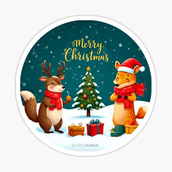 Aperçu de l'œuvre Joyeux Noël : échange de cadeaux entre animaux, rennes et renards créée et vendue par kristalcurt.