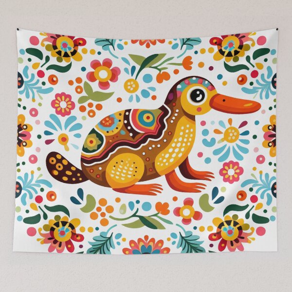 Item preview, Scandinavian Folk Art smiling Platypus designed and sold by FOLK ART FUSION by heidiannemorris.