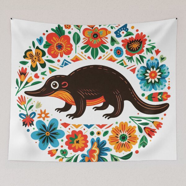 Item preview, Scandinavian Folk Art smiling Platypus designed and sold by FOLK ART FUSION by heidiannemorris.