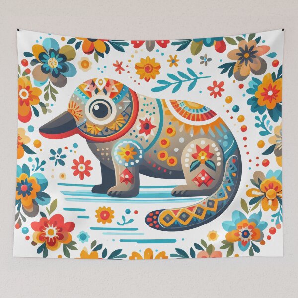 Item preview, Scandinavian Folk Art patterned Platypus designed and sold by FOLK ART FUSION by heidiannemorris.
