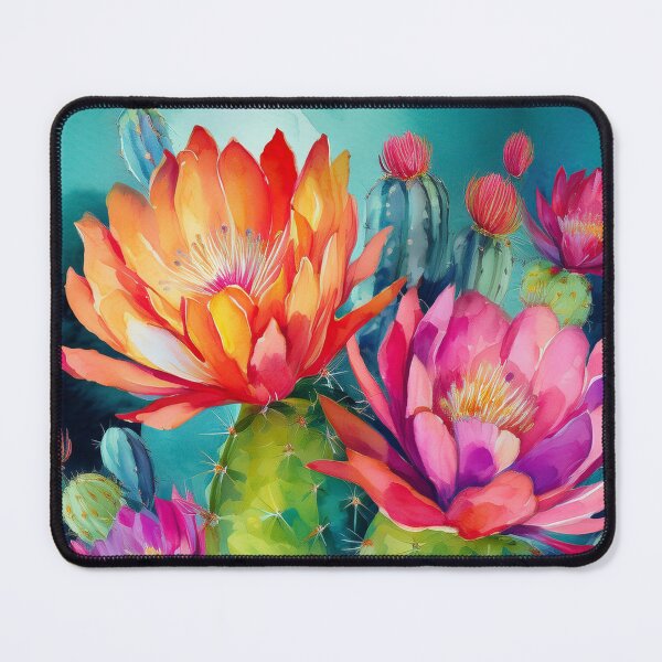 Item preview, cactus flowers turquoise background designed and sold by Valentina-V.