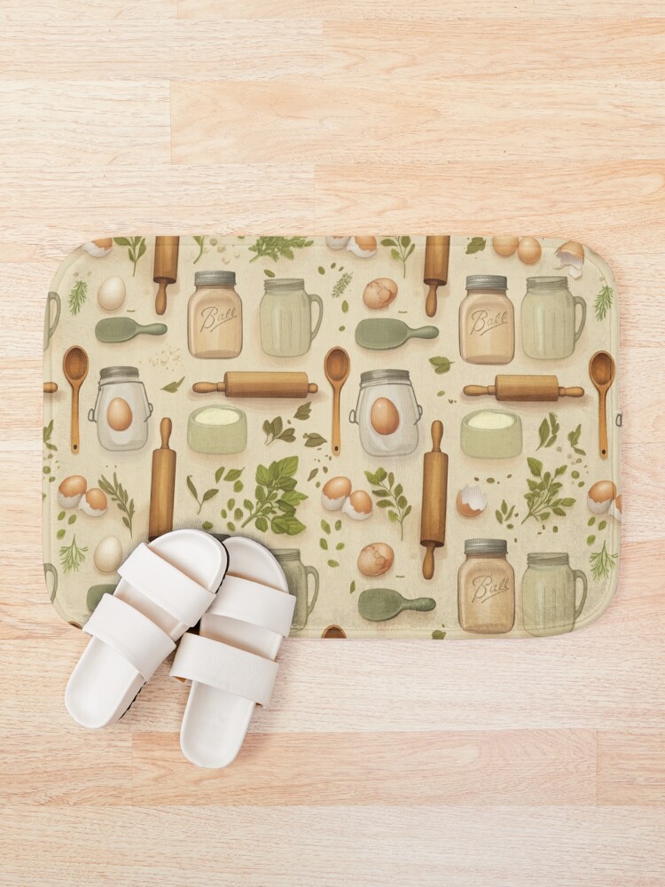 Thumbnail 1 of 6, Bath Mat, Rustic Kitchen Essentials Pattern designed and sold by MySignatureTees.
