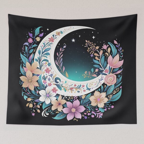 Item preview, Crescent oon adorned with flowers designed and sold by Moonde04.