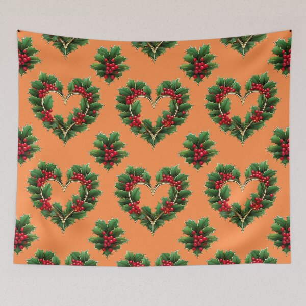 Item preview, Holly Heartthrob: A bold and passionate pattern with vibrant hearts made from holly leaves, perfect for a dramatic and eye-catching design. designed and sold by Grang Art Artistic Designs.