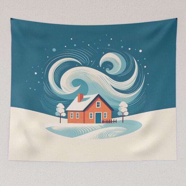 Item preview, A cozy winter design with a small red house nestled in a snowy landscape. designed and sold by HEMRO.