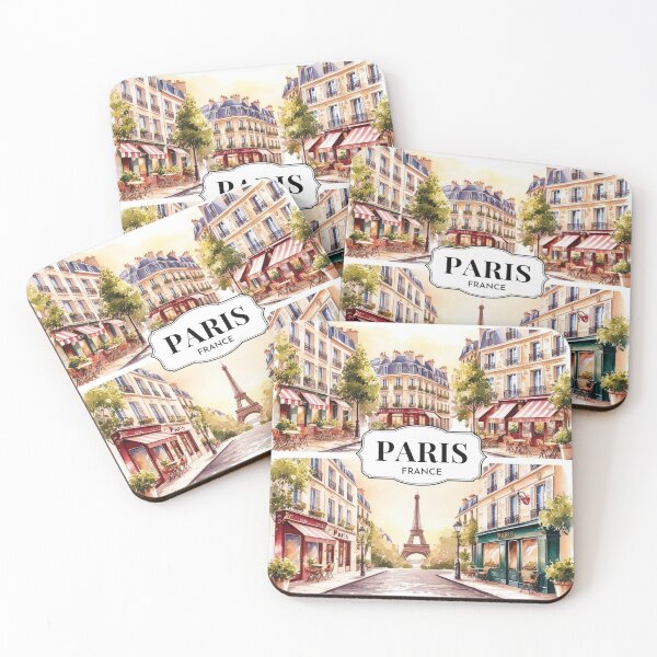 Item preview, Watercolor Paris Cafés and Eiffel Tower Cityscape designed and sold by Heritage Print Co.