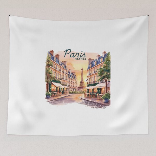 Item preview, Sunset in Paris: Vintage Watercolor Travel Poster of Charming French Street Café designed and sold by Heritage Print Co.