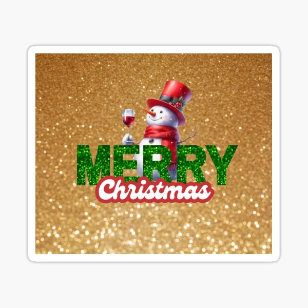 "Christmas Snowman with Wine and Glitter Sparkle" Sticker