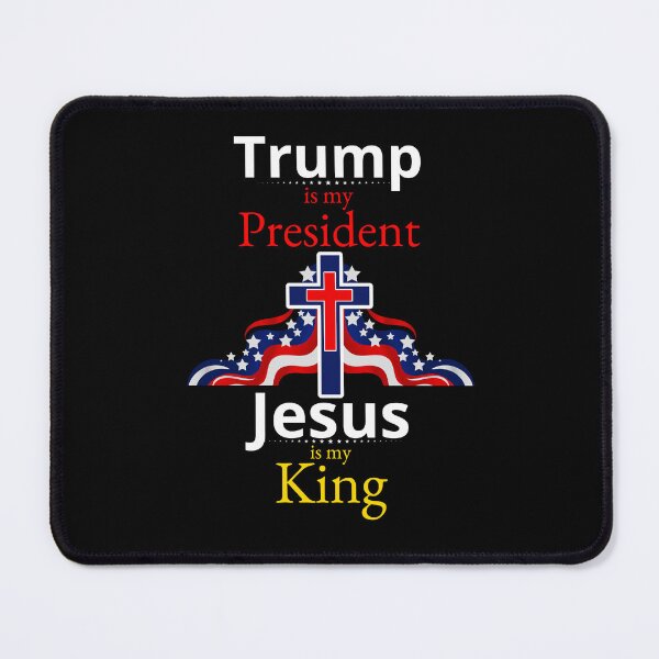 Item preview, Trump is my President Jesus is my King Christian Cross US Flag designed and sold by Ceramic Scripture.