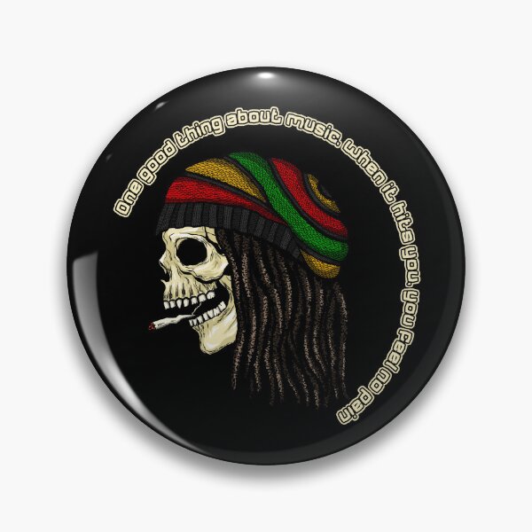 Item preview, Reggae Rastafarian Skull // Reggae Quote - One good thing about music, when it hits you, you feel no pain designed and sold by MagicEyesOnly.