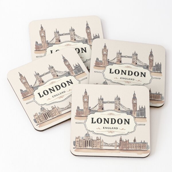 Item preview, Vintage London Cityscape Travel Poster with Big Ben and Tower Bridge designed and sold by Heritage Print Co.