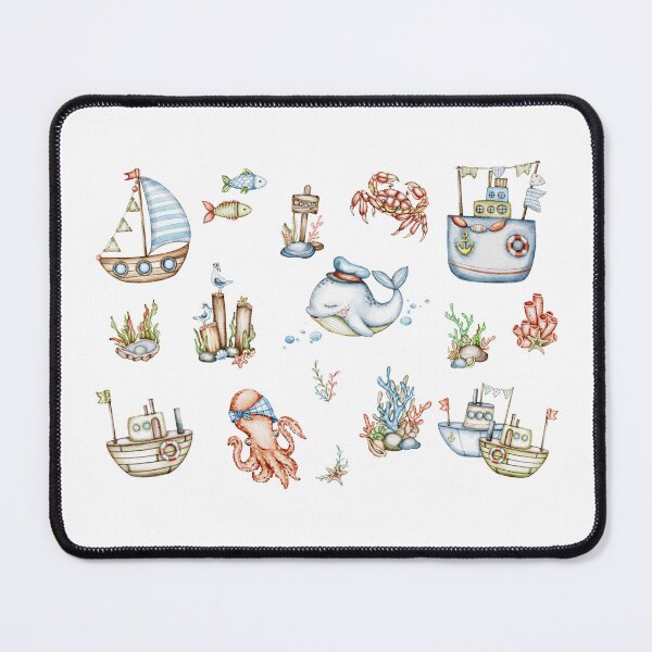 Item preview, Clipart set of elements collections «marine flora and fauna ships and crabs» designed and sold by NelenaArt.